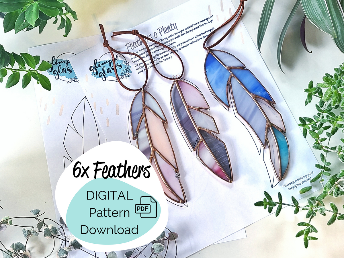 Pattern - Stained Glass Feathers x 6 – Glimpse Glass pattern-stained-glass-feathers-x-6-glimpse-glass