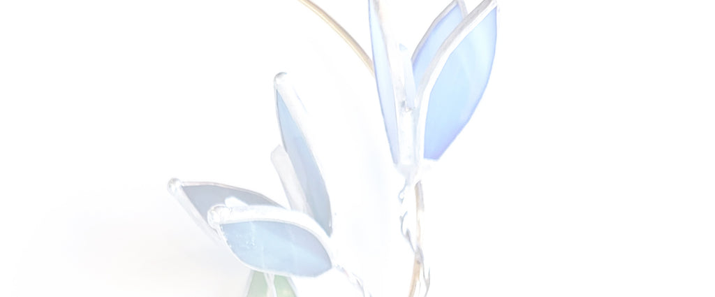 Early Access - blue flowers on a hoop with small quartz crystals at their centre